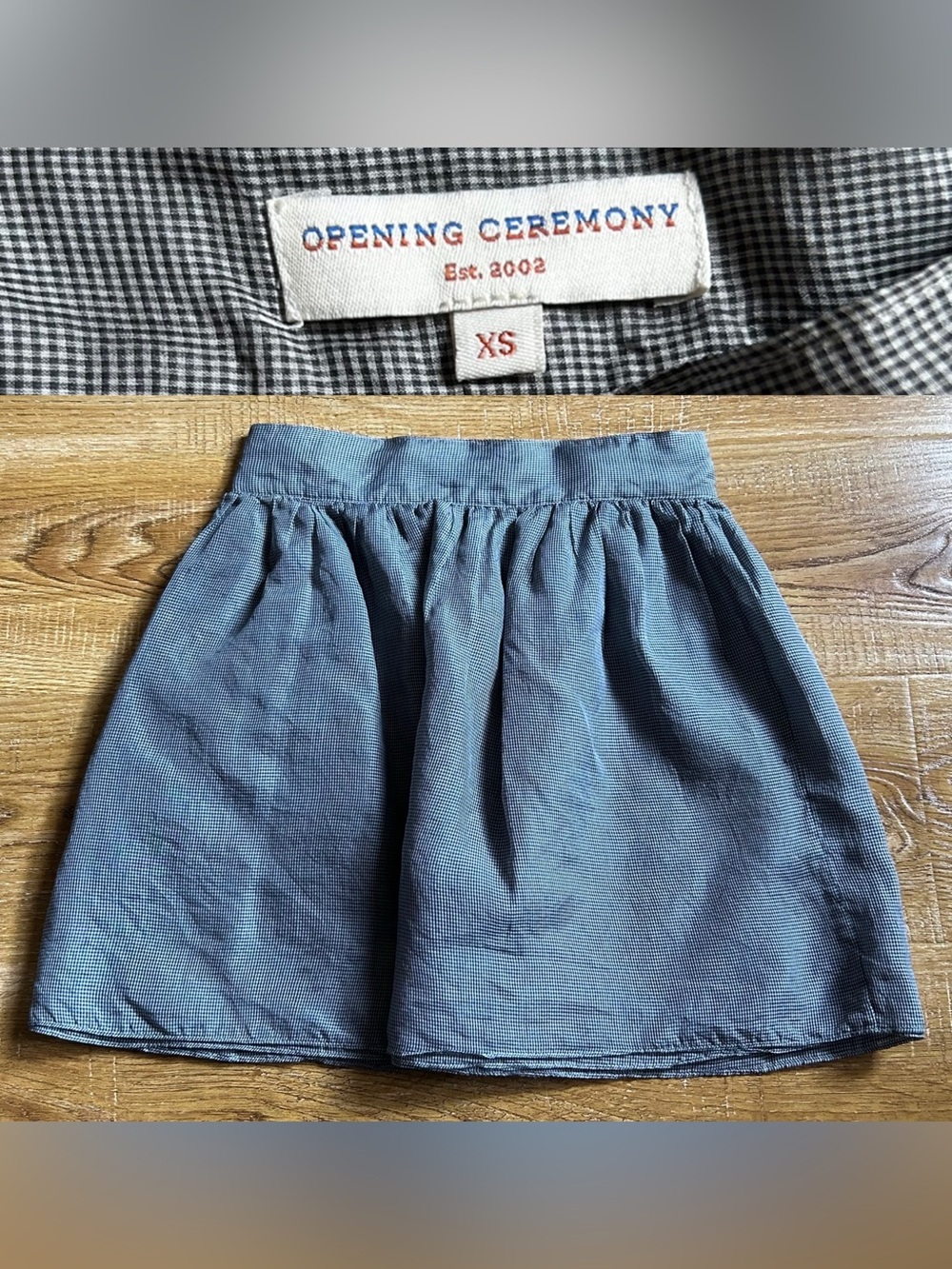 Opening Ceremony gingham sheer silk gauze mesh mini skirt